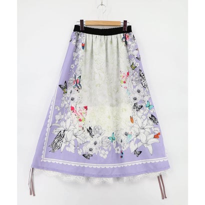 スカラー ScoLar お花いっぱい レース×ドロスト付きスカート （パープル）