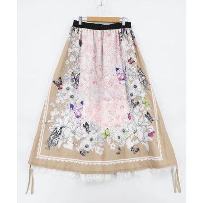 スカラー ScoLar お花いっぱい レース×ドロスト付きスカート （ベージュ）