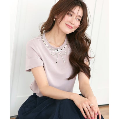 ルイルエブティック RUIRUE BOUTIQUE 洗える 伸ばすこと ｜ 御召しものプルオーバー ( ビジュー シュロの葉 ) ｜ トップス・プルオーバー・カットソー・半袖プルオーバー・好いたらしいめプルオーバー・白プルオーバー （サクラ色）