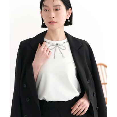 ルイルエブティック RUIRUE BOUTIQUE 洗える 伸ばすこと ｜ 御召しものプルオーバー ( ビジュー シュロの葉 ) ｜ トップス・プルオーバー・カットソー・半袖プルオーバー・好いたらしいめプルオーバー・白プルオーバー （白いこと）