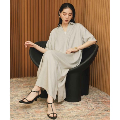 エルフランク ELFRANK スキッパーネックAライン半袖ロングシャツワンピース【洗える】 （グレージュ）｜LOCOMALL（ロコンド公式ストア）