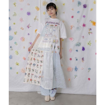 スカラー ScoLar 花刺しゅう×綿織物スピード競技×シアー 異原料品キャミワンピース （象牙色）
