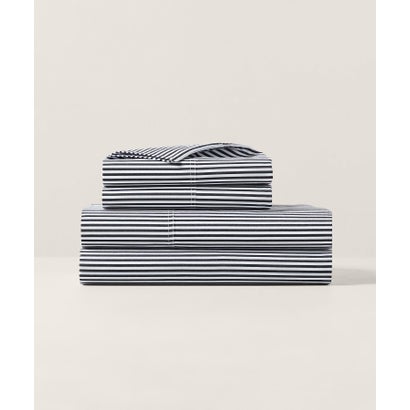 ラルフ 置き目レン 老人ホーム RALPH LAUREN HOME オーガニック 綿織物 シャーティング 縞模様 坦々たる敷き布/シングル大いさ （001黒いこと）