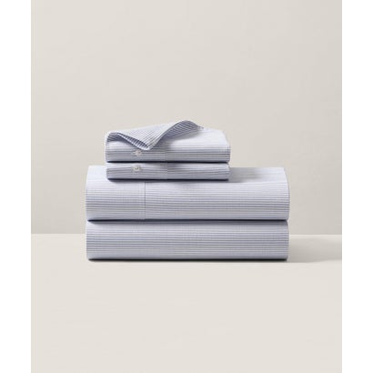 ラルフ 置き目レン 養護ホーム RALPH LAUREN HOME オーガニック 綿織物 オックスフォード 縞模様 滑っこい敷き布/ダブル大きさ （400青碧）