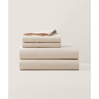 ラルフ 置き目レン 養護ホーム RALPH LAUREN HOME オーガニック 綿織物 オックスフォード 縞模様 滑っこい敷き布/ダブル大きさ （101自然的）