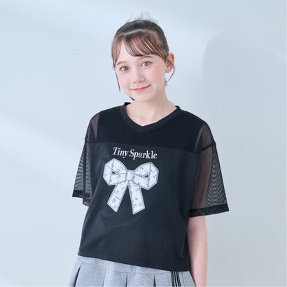 メゾピアノジュニア mezzo piano junior メッシュドッキングリボンアップリケティーシャツ＆貯蔵タンクいの一番書き割り （黒）