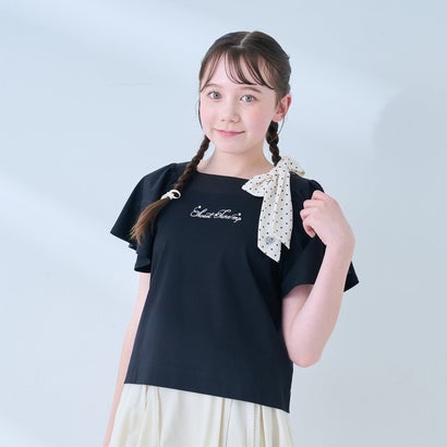 メゾピアノジュニア mezzo piano junior 【人付き合い冷感】フレアスリーブリボンティーシャツ （黒）