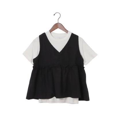エグランティーヌ EGLANTINE Vネックフリルビスチェ＋無地半袖カットソー （黒いこと）