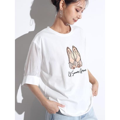 メドックオリジナルホワイト MEDOC original white バレエシューズプリント ティーシャツ （象牙色）