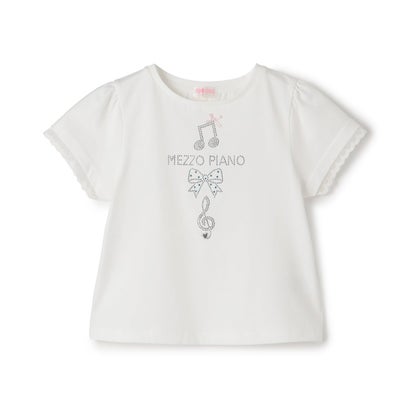 メゾピアノ mezzo piano ラインストーンモチーフ 半袖ティーシャツ （オフ 白いこと）