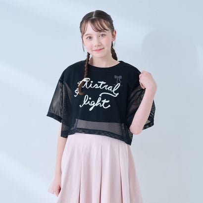 メゾピアノジュニア mezzo piano junior 吊りひも縫いメッシュティーシャツ×【人付き合い冷感】ティーシャツ書き割り （黒）