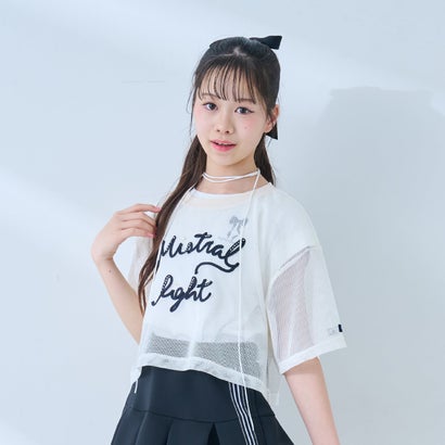 メゾピアノジュニア mezzo piano junior 吊りひも縫いメッシュティーシャツ×【人付き合い冷感】ティーシャツ書き割り （象牙色）