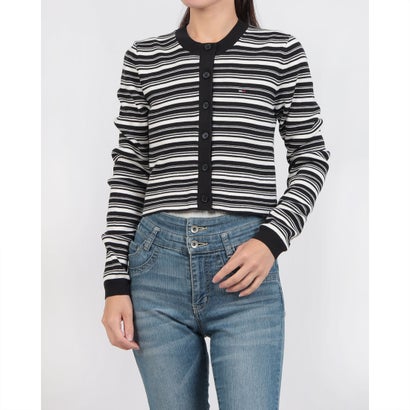 トミー ヒルフィガー TOMMY HILFIGER クルーネックボーダーカーディガン （黒いこと）