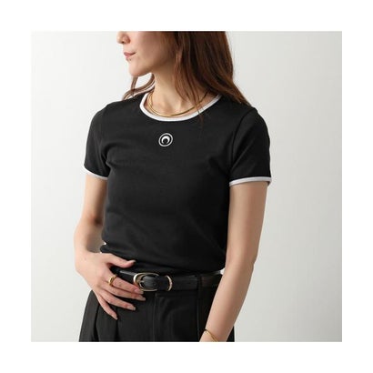 米国海兵隊員 独居室 MARINE SERRE Marine Serre リンガーティーシャツ UTT014A CJER0008 お月さまロゴタイプ （BK96/BLACK/WHITE）