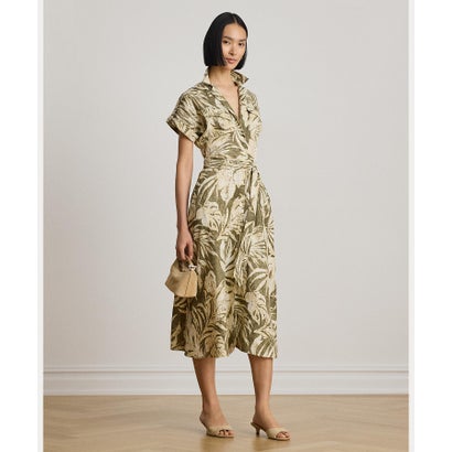 ローレン ラルフ ローレン LAUREN RALPH LAUREN パームフロンドプリント リネン キャンプ シャツドレス (310グリーン)|LOCOMALL(ロコンド公式ストア)