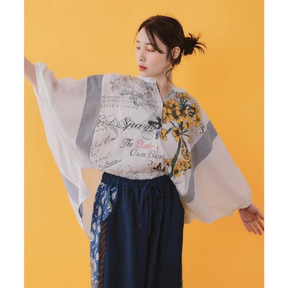 スカラー ScoLar お花柄 縞模様入り口・入口原料品うつり変わりプルオーバー （象牙色）