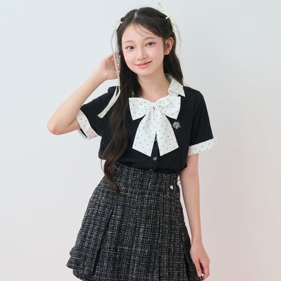 メゾピアノジュニア mezzo piano junior 【当たること冷感】洋弓引き分けつきドッキングレイヤードプルオーバー （黒）