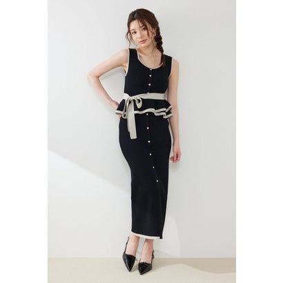 ノースリ配色ペプラムタイトニットワンピース BLK|LOCOMALL(ロコンド公式ストア)
