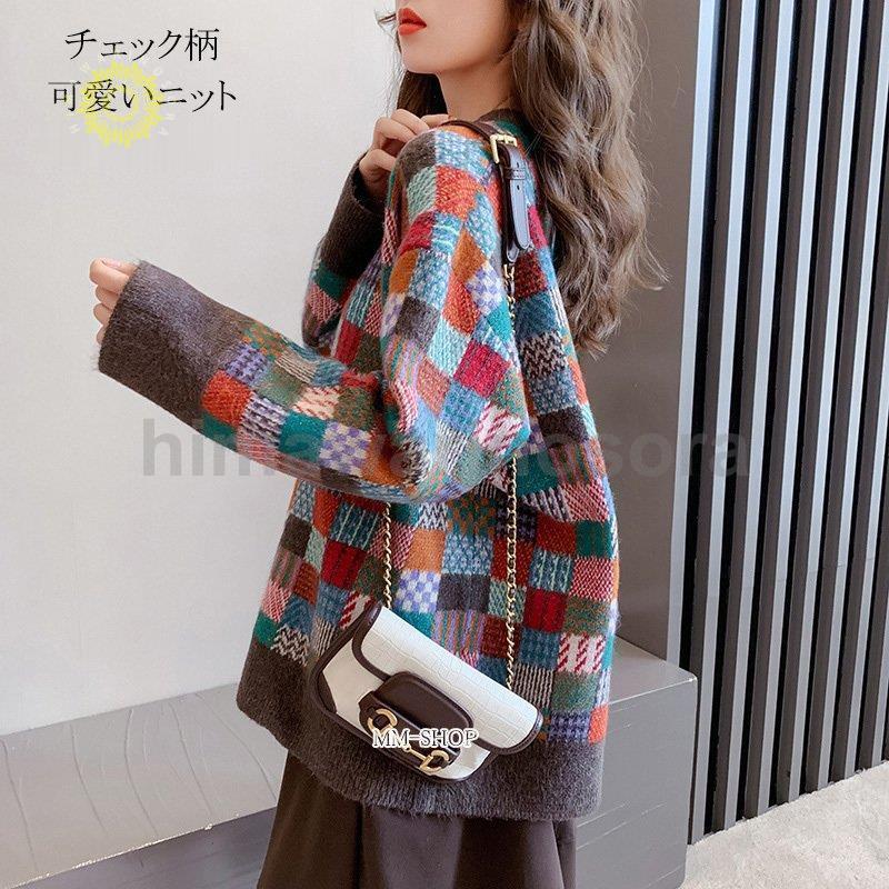 編み物 トップス レディース スウェーター 編み物スウェーター 照合のしるし柄 秋冬 ニットソー ティーシャツ アウター 馬鹿でかい大きさ スウェーター 弗マン 着飾る 色彩設計 好いたらしい