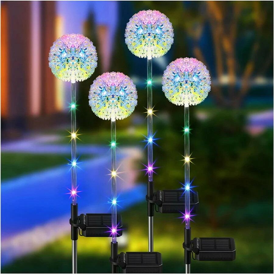 4個 無料ラッピング アウトドアガーデンソーラーライト、タンポポソーラーガーデンライト4組、16個の色合いLED付き添い人、芝地庭苑地かざり付ける用雨合羽ソーラーフラワーライトアウトドアクリスマスかざり付ける