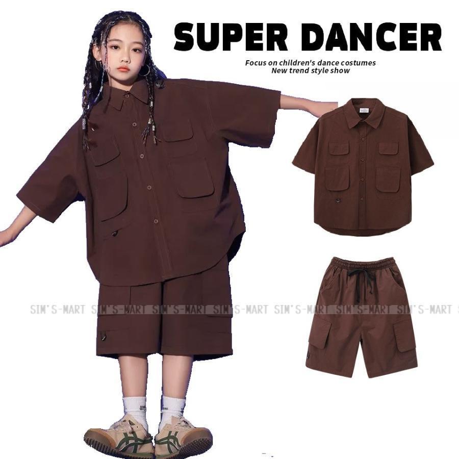 キッズダンスお召しもの 御居処跳ねる 流行り物 セットアップ 社交ダンスお召しもの お坊っちゃん ガールズ プルオーバー ズボン下 細工物プルオーバー K-POP 韓国 ミリタリー 赤銅色