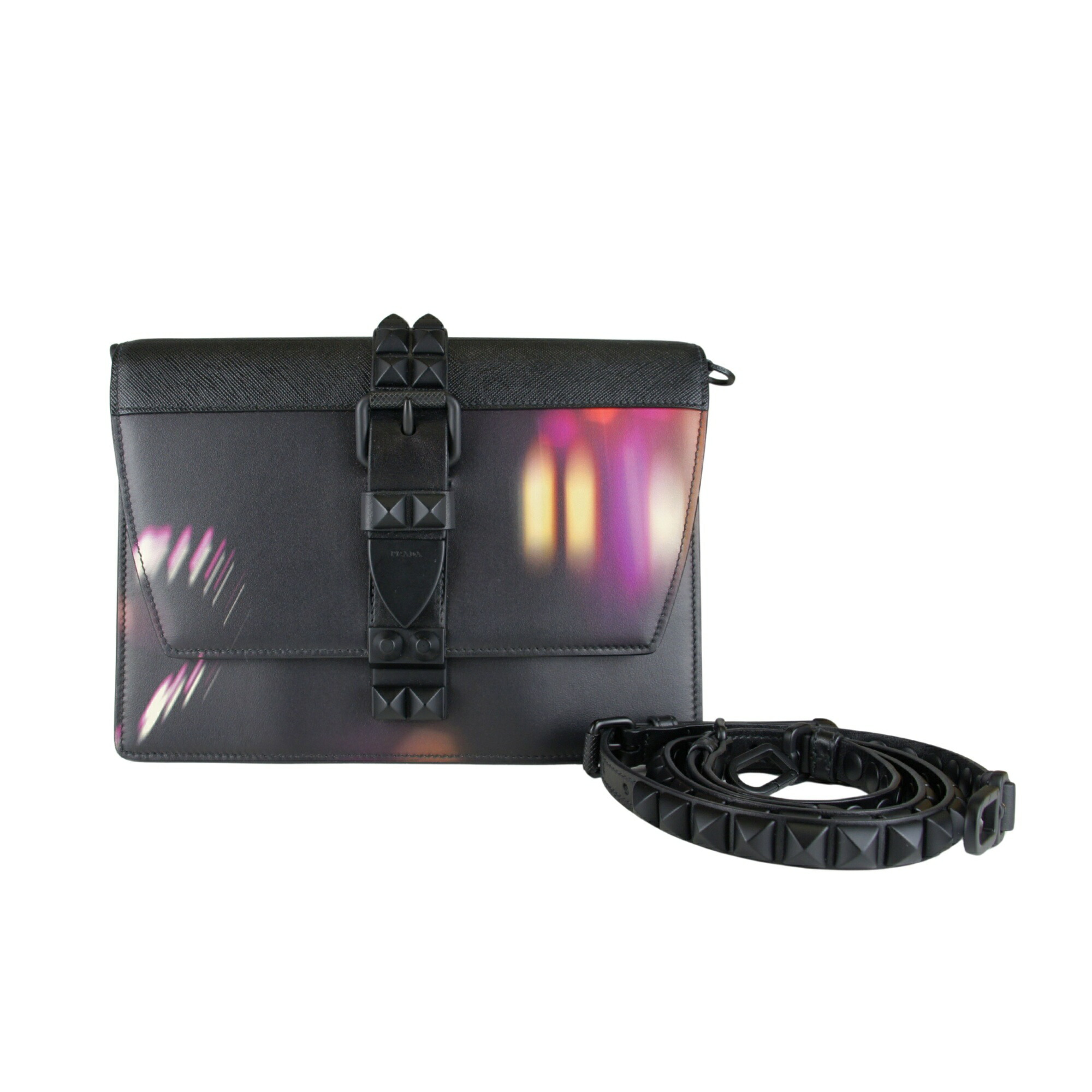 【希少】PRADA プラダ エレクトラ ELEKTRA スタッズ ショルダーバッグ ポシェット 斜め掛け 2WAY クラッチバッグ レザー NERO FUXIA ブラック ピンク｜ロデスター　店