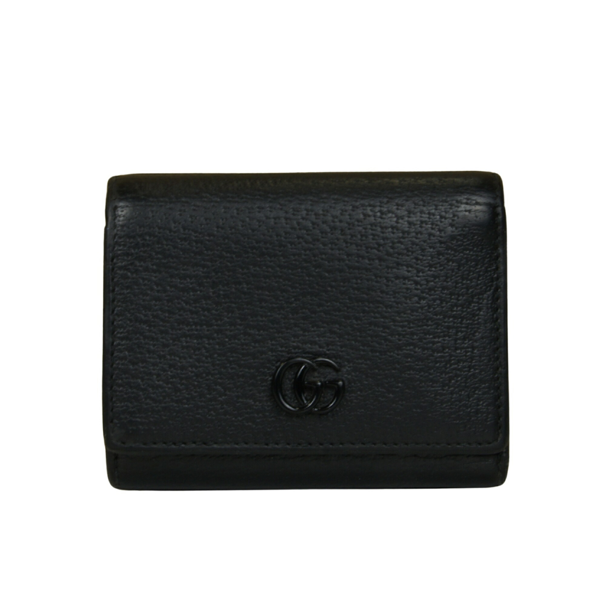 GUCCI グッチ マーモント 三つ折り財布 コンパクト ミニ財布 722732 黒 ブラック レザー ミディアム カードケース ウォレットミニ財布 シンプル GG ロゴ ダブルG 折り財布 シンプル プレゼント ギフト レディース メンズ ユニセックス【ブランド財布】 【中古】｜ロデスター　店