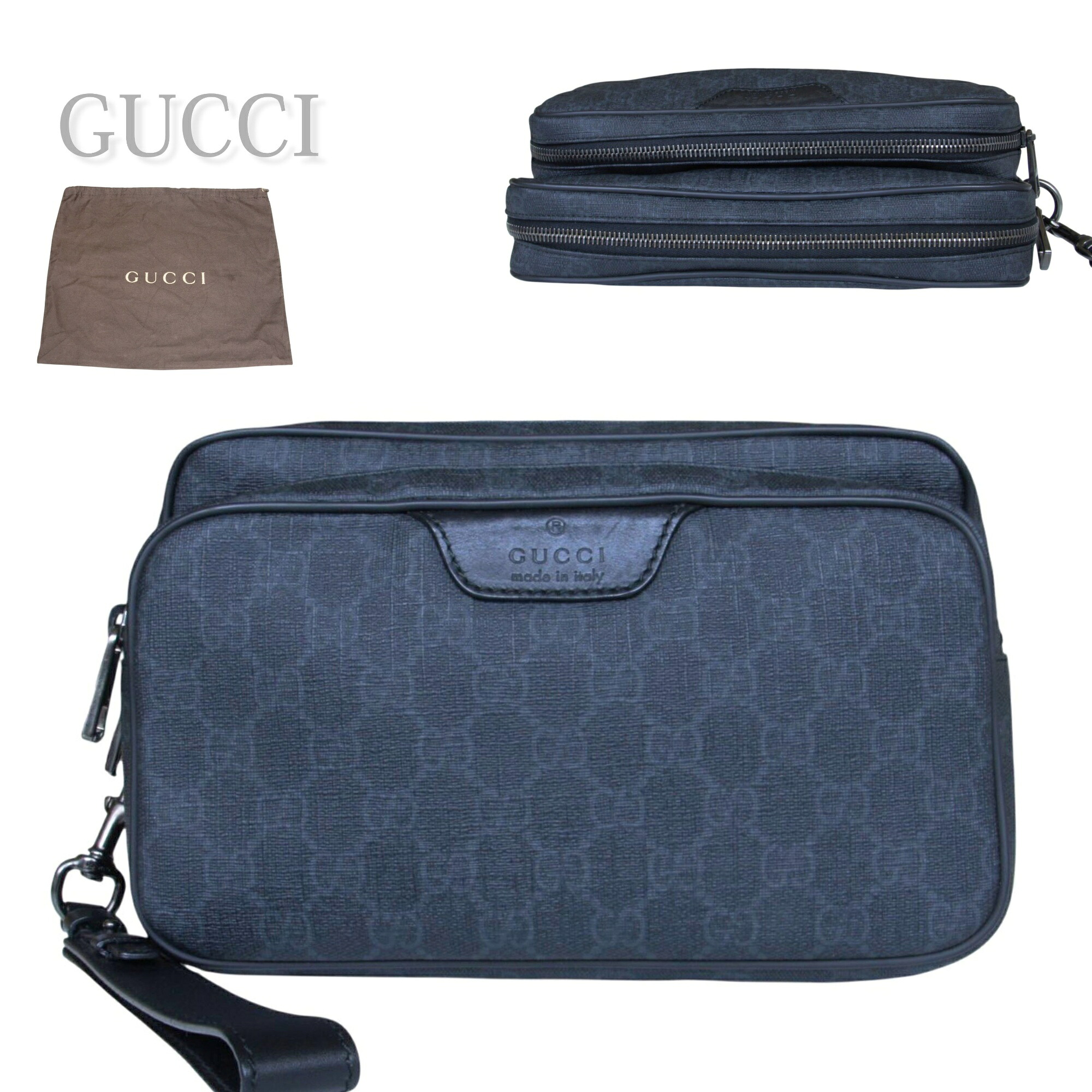 【中古】GUCCI グッチ GGスプリーム セカンドバッグ メンズ ブラック 黒 337082 543014 クラッチバッグ PVC レザー ポーチ ハンドバッグ 人気 高級 ビジネス デイリー 旅行 希少｜ロデスター　店
