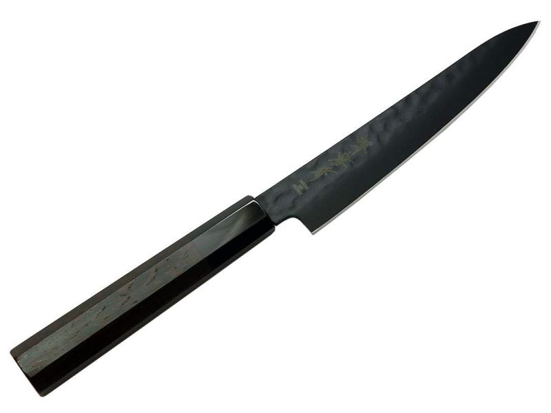 【黒影】ペティ150 Ｖ金10号鎚目フッ素加工和式包丁