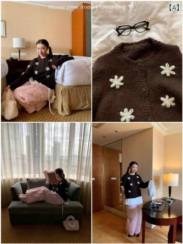 カーディガン レディース 秋冬 ニット 立体刺繍 高級感 かわいい コーディネート 軽量 吸湿速乾 ウール混