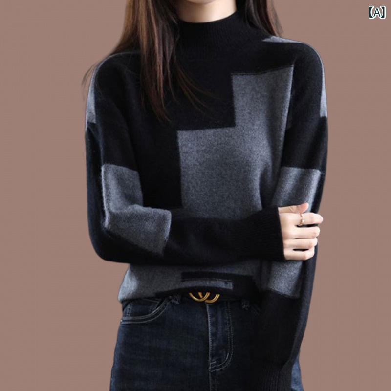 レディース ニット 秋冬 厚手 半高ネック ゆったり ビッグシルエット 細見え トップス ウール 伸縮性 普段使い 保温性 ベーシック 吸湿速乾 通勤用 カジュアル