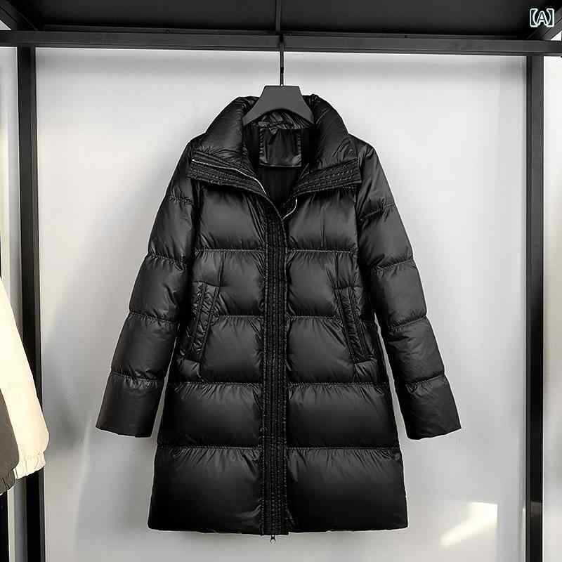 レディース ダウンコート 厚手 保温 軽量 上品 万能 中長丈 黒 秋冬 羽毛 洗濯不要 普段使い