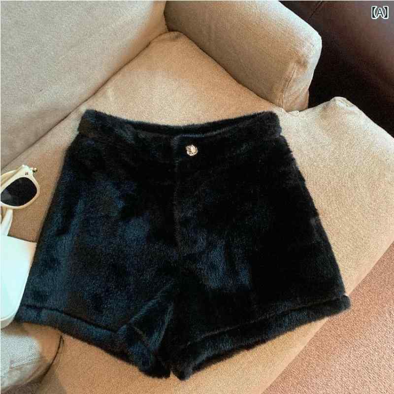 レディース ショートブーツパンツ 秋冬 通勤 ハイウエスト 細見え フワフワ フェイク ストレート 暖かい 柔らか 軽量 吸湿速乾 伸縮性