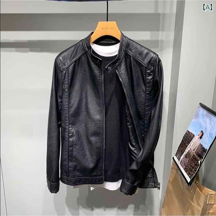 ジャケット 男性用 皮革 秋 スリムフィット スタンドカラー バイク用 ライディング クール 普段使い 高級感 暖かい