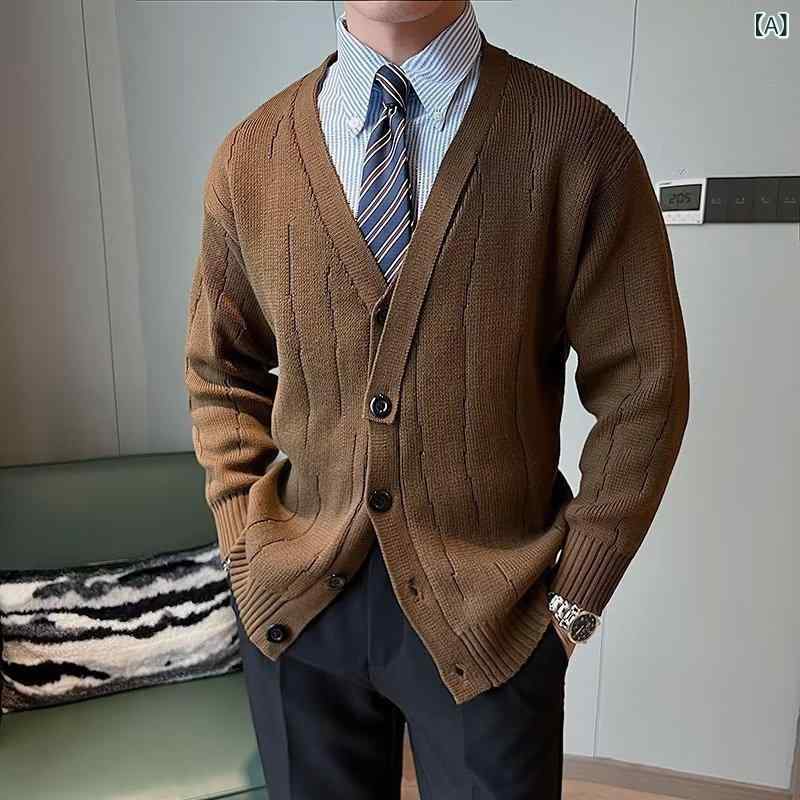 ニット メンズ 秋冬 レトロ ゆったり 感 セーター 開襟 カジュアル 普段使い ウール素材 軽量 伸縮性