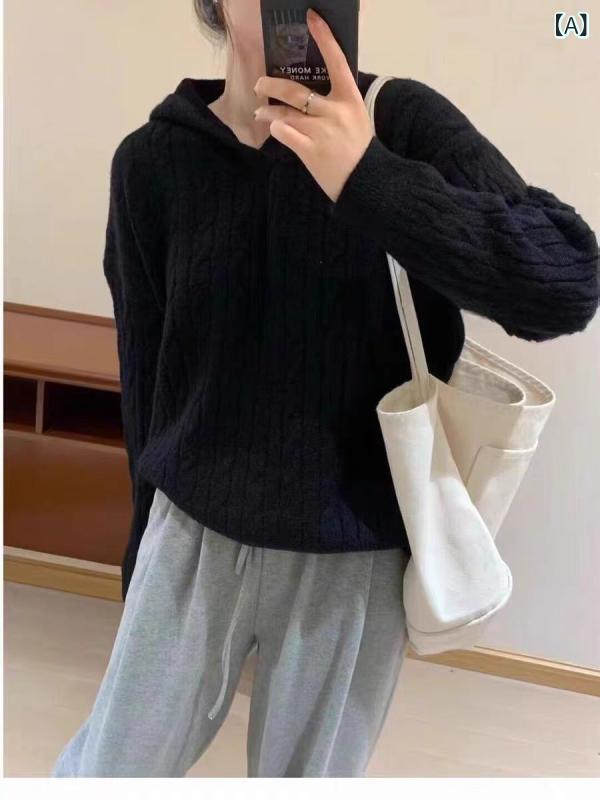 パーカー レディース 秋冬 フード付き カシミヤ ニット ゆったり ラフスタイル ツイスト柄 柔らか ウール インナー 普段使い 軽量 伸縮性 吸湿速乾 高級感