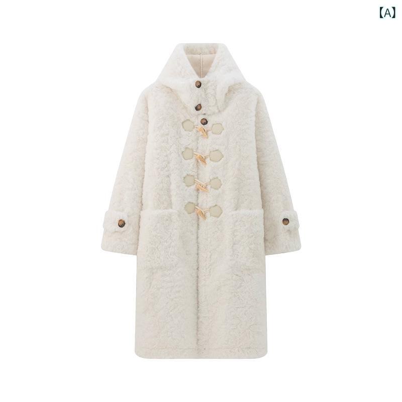 コート レディース ミディアム丈 カレッジ風 厚手 ラム毛 フード付き 冬 女性用 アウター 暖かい ファー 通勤用 普段使い 吸湿速乾 軽量