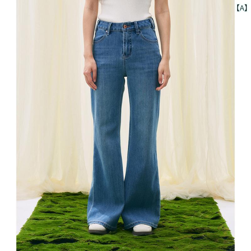 デニムパンツ レディース ヴィンテージ ウォッシュドブルー ベルボトム ハイウエスト コットン 吸湿速乾 高級感 ブルー系 普段使い 伸縮性 細身 通勤用 春