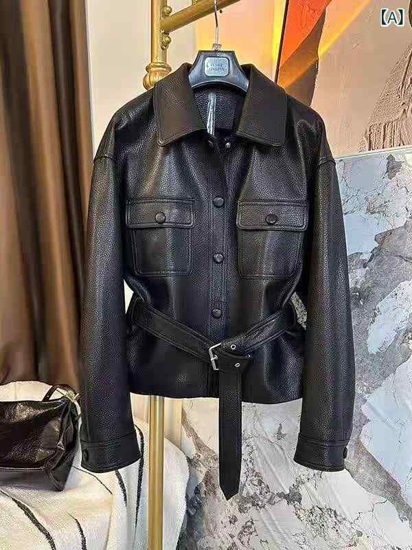 の 商品 2025 春の 新型の 羊の 皮の 泡の 皮の 服の ベルトのの 機関 車 皮の ジャケット スターの同 項の 潮