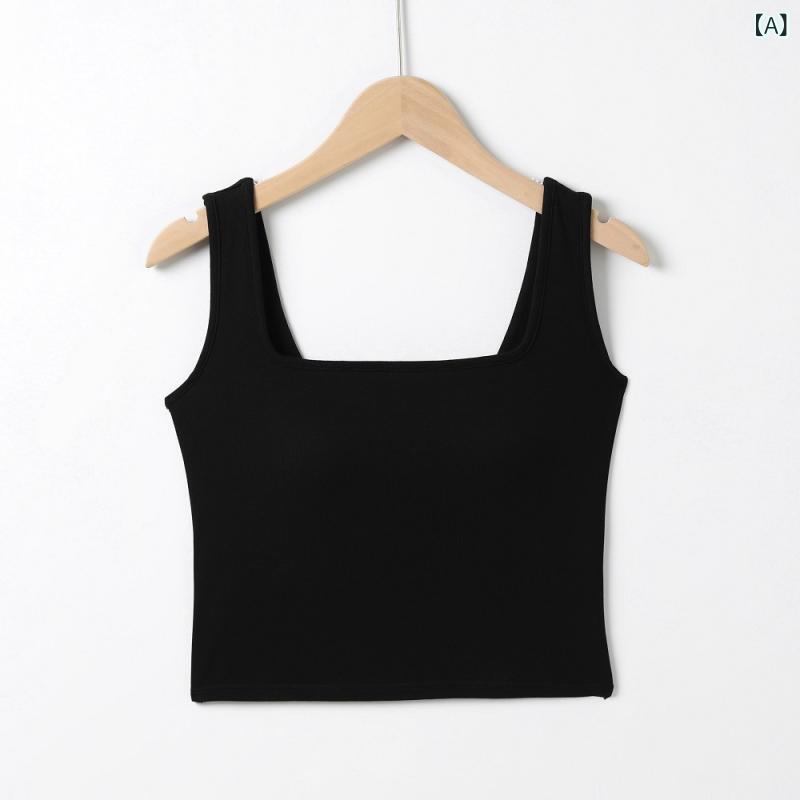 レディース ブラトップ 夏用 スクエアネック 美背 カップ一体型 固定式 胸パッド バッククロス ブラック ホワイト 内着兼用 外着兼用 スリムフィット 胸包みタイプ 接触冷感 吸湿速乾 軽量素材 普段使い 4,637円