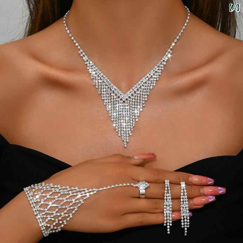 欧米の ファッションの シンプル 新婦の ドリルの ネックレスの イヤリングの セットの ドレスの 結婚の パーティーの レディースアクセサリーの 装飾の 首輪|loeuf