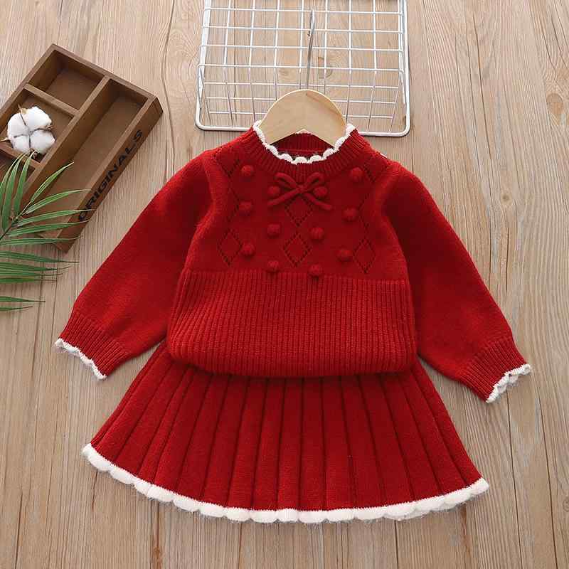 女児 ニット セット プルオーバー スカート 秋冬 キッズ 洋服 綿素材 暖かい