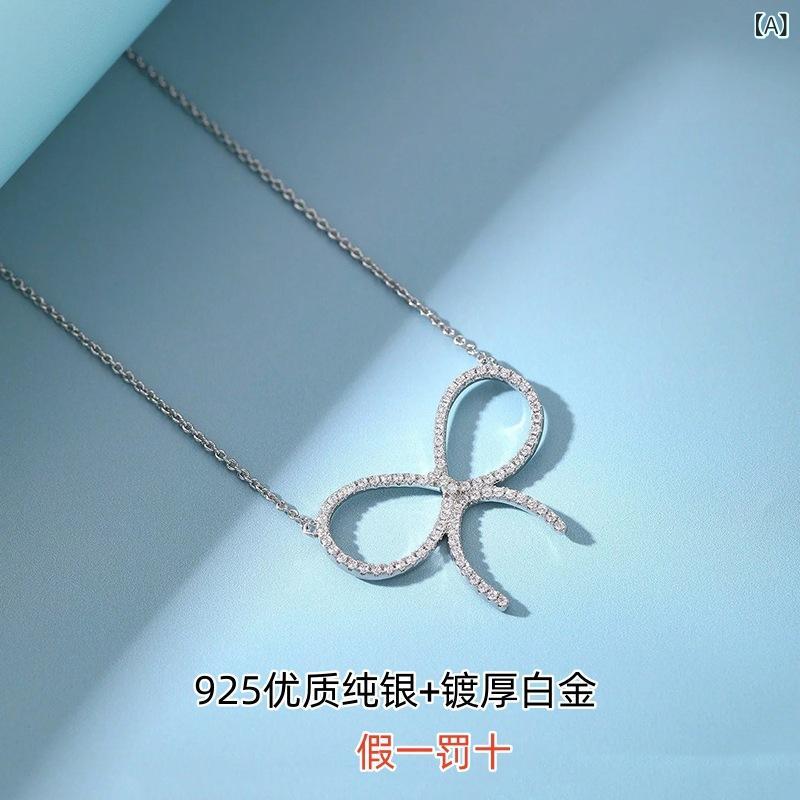 レディース ネックレス S925 シルバー 蝶結び リボン セーター風 鎖骨チェーン シンプル 韓国 エレガント 普段使い 通勤用 アクセサリーx2