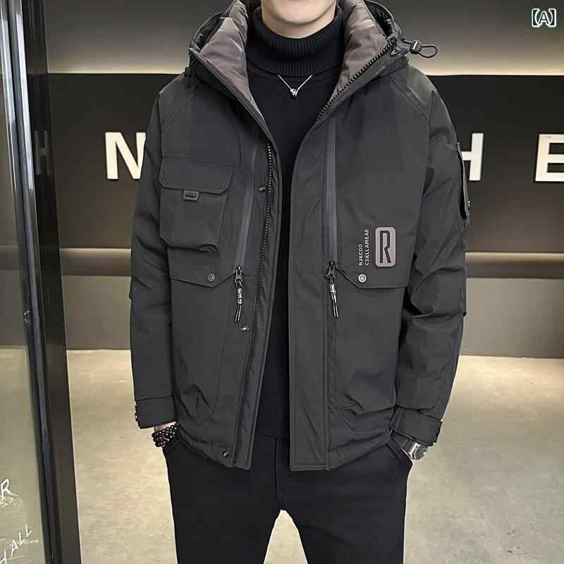 アウター 男性用 ダウンジャケット フード付き ダックダウン 冬 保温機能 軽量 ショート丈 普段使い