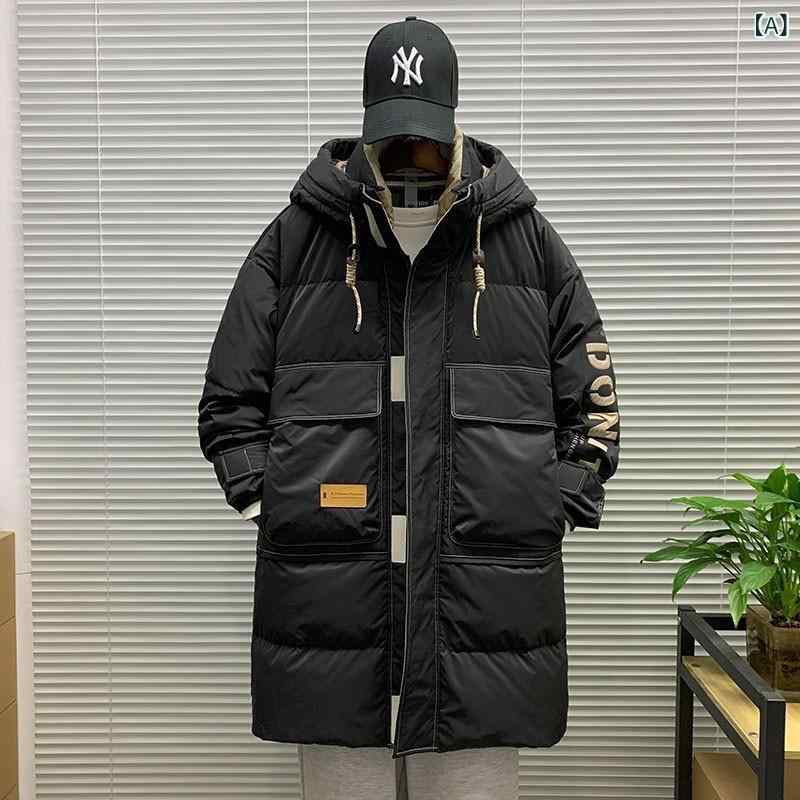 ダウンコート 男性用 冬 通勤用 アウトドア用 ミディアムロング 白ダウン 厚手 スリムフィット スタイリッシュ 軽量 保温性 普段使い