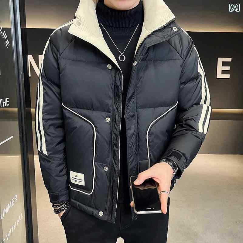 ダウンコート 男性用 冬 白 切り替え オーナー風 軽量 暖かい 羽毛 ダウン コート 男性 冬物 白系 ・靭接 潮流 店主スタイル 保温性 吸湿速乾 再生繊維 ハイウエスト ビッグシルエット