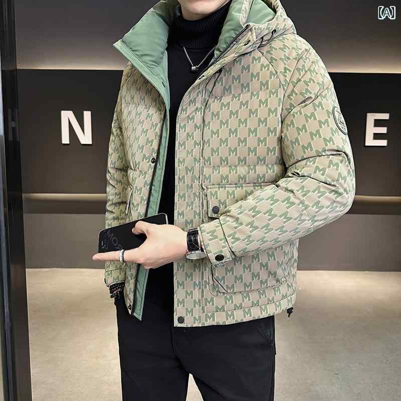 メンズ ダウンコート 冬 アルファベット柄 羽毛素材 軽量 暖かい 普段使い