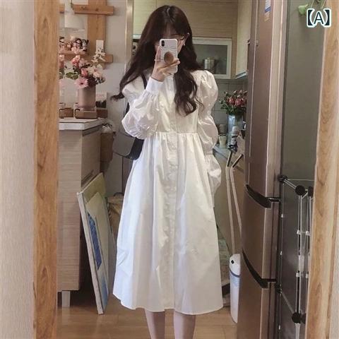 ワンピース レディース Aライン 長袖 春夏 学院風 仙女風 感 綿 軽量 普段使い