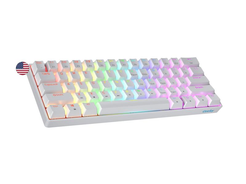Geeky GK61 60% | ホットスワップ可能なメカニカルゲーミングキーボード | 61キー マルチカラー RGB LEDバックライト PC/Macゲーマー用 | ANSI US American Layout (ホワイト、メカニカルレッド)