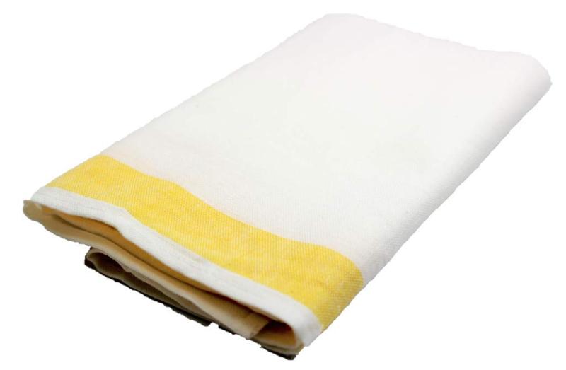 日本製 麻混グラスタオル 綿50％ 麻50％ 40×70 プロ用 業務用【10枚入り】 (黄ボーダー)